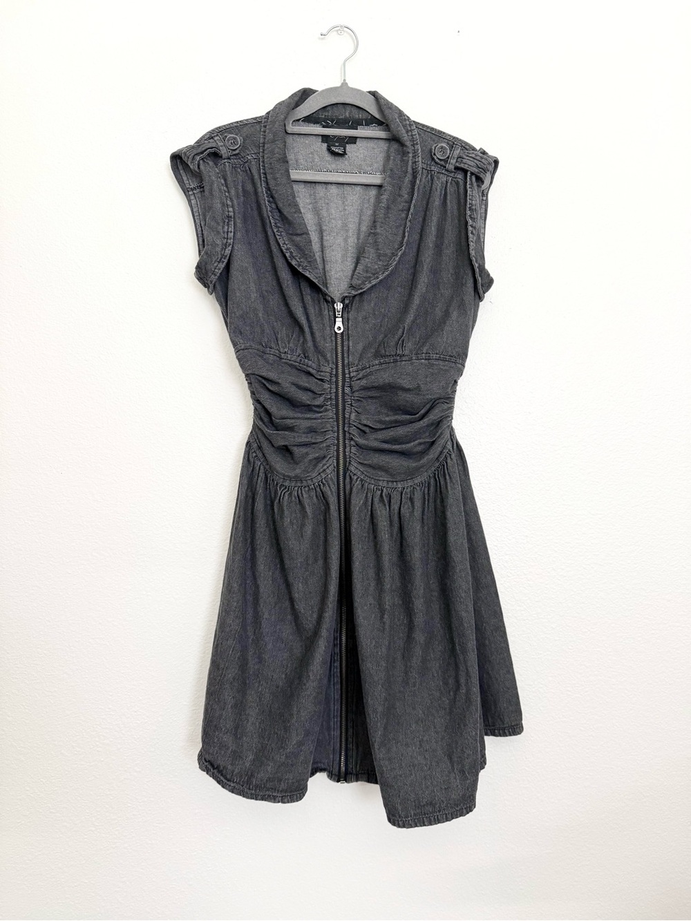 Chesley Gray Denim Dress y2k Zip Front Size M